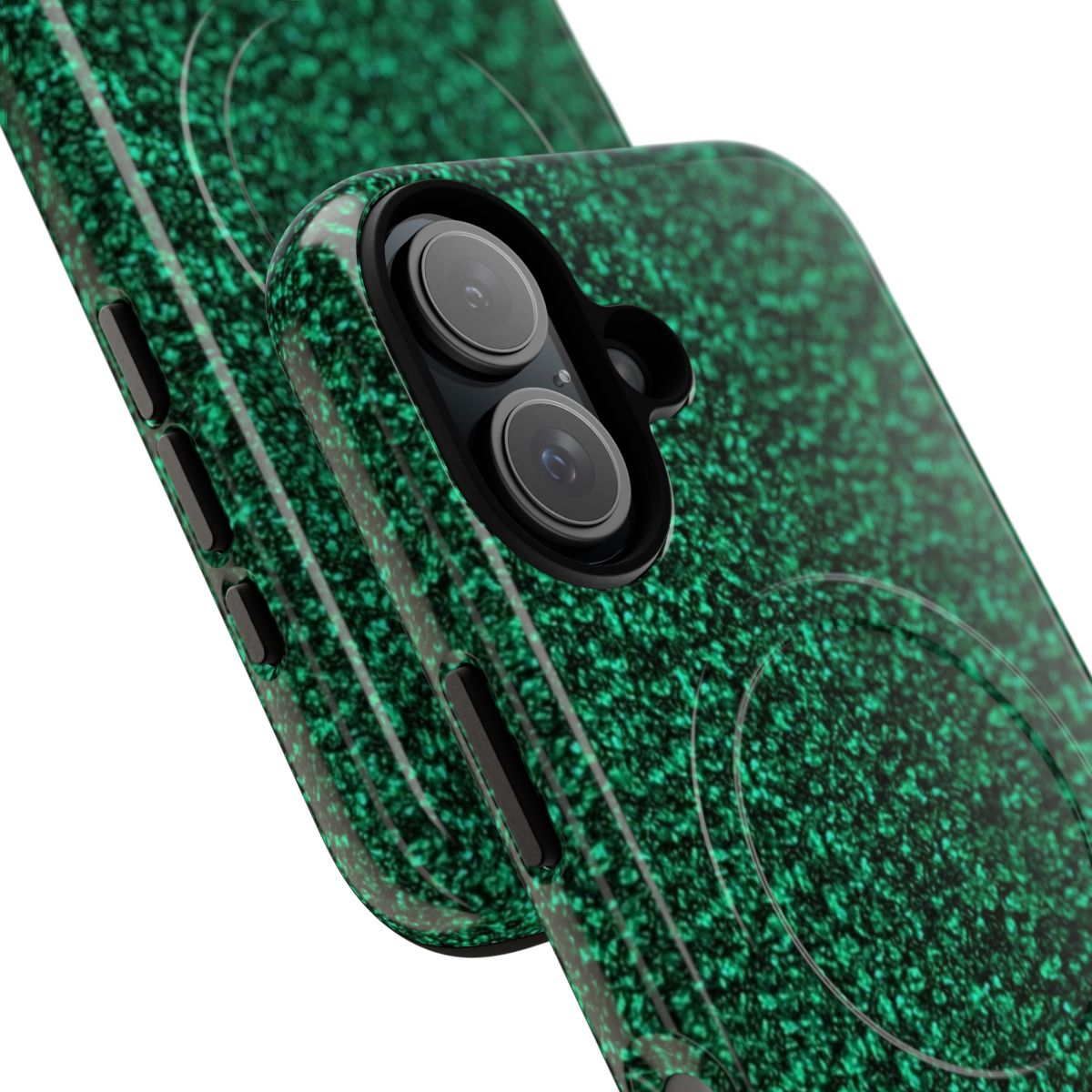 Emerald green glitter effect phone case with strong magnetic protective cover - Detail