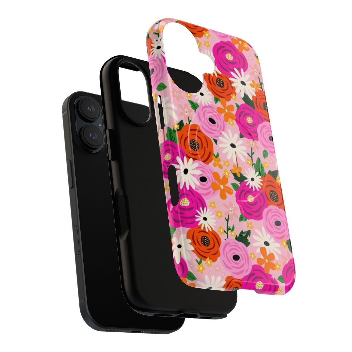 Elegant phone case with a floral design featuring daisies and roses - Layers