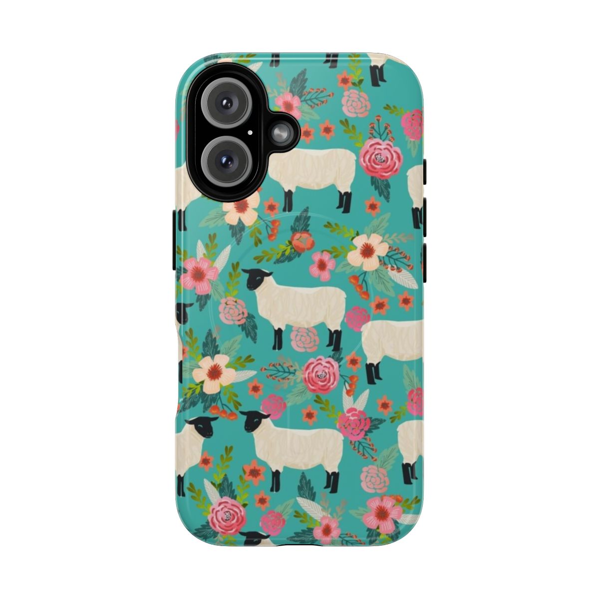 Cute sheep farm sanctuary floral pattern design on a magnetic tough phone case