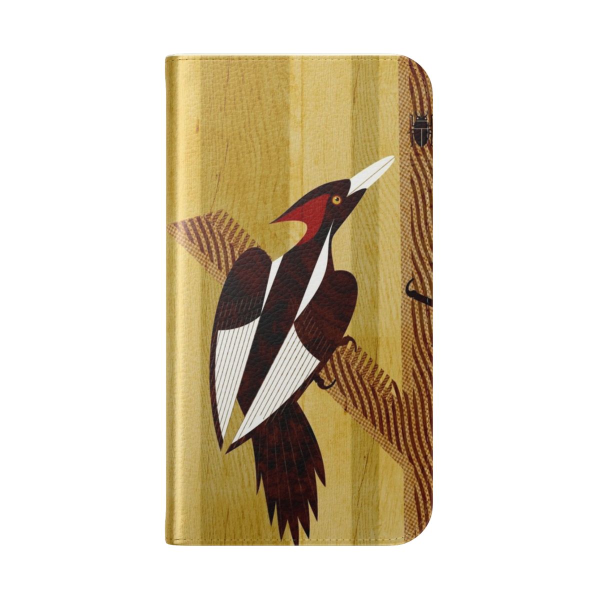 Detailed digital illustration of the extinct ivory-billed woodpecker on a phone case - Folded Back