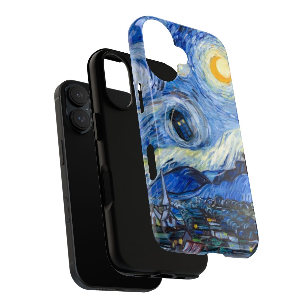 Starry night inspired magnetic tough phone case with a tardis design. - Layers