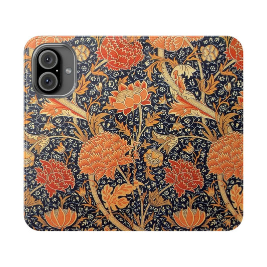 Stylish floral phone case featuring the William Morris Cray pattern in blue, orange, and gold.