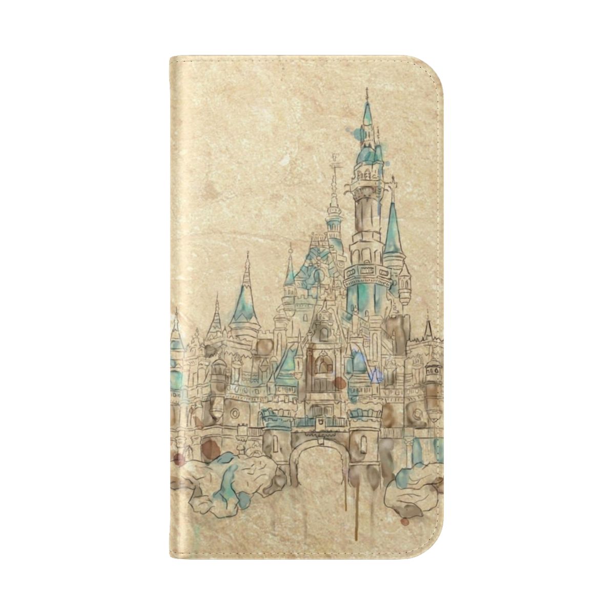 Watercolor illustration of an enchanted storybook castle on a mobile phone case - Folded Back