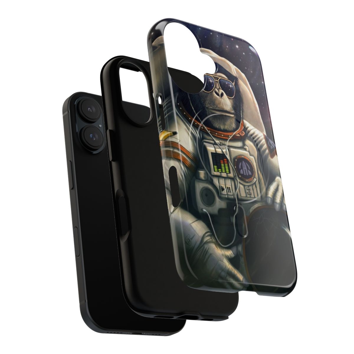 Space-themed phone case featuring a monkey astronaut against a starry background - Layers