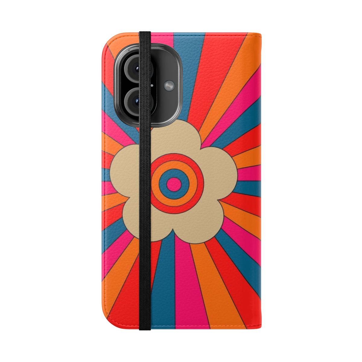 Vibrant retro floral pattern phone case with a 1960s flower power design - Folded Front