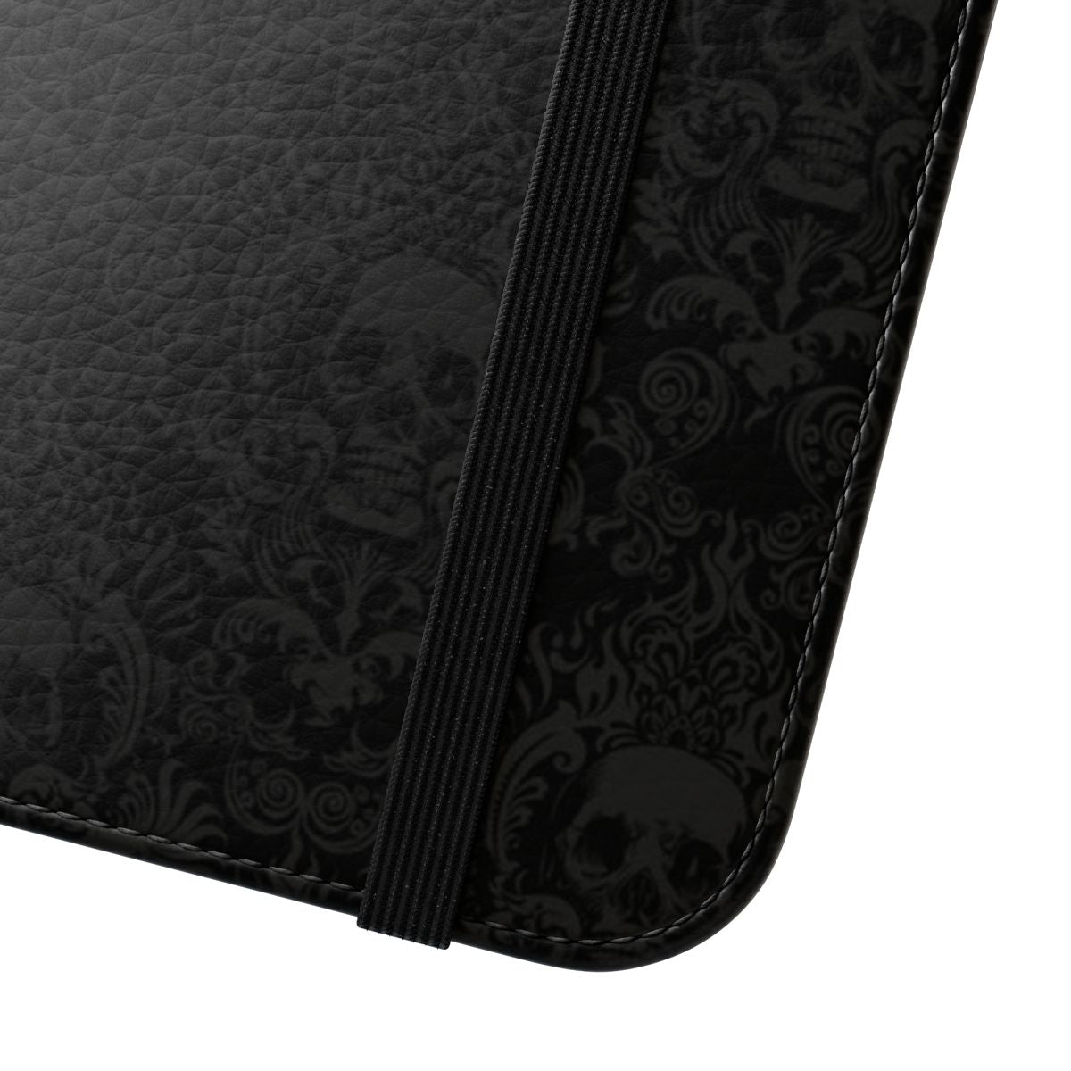 Black and white gothic damask phone case with skull graphic design - Close Up