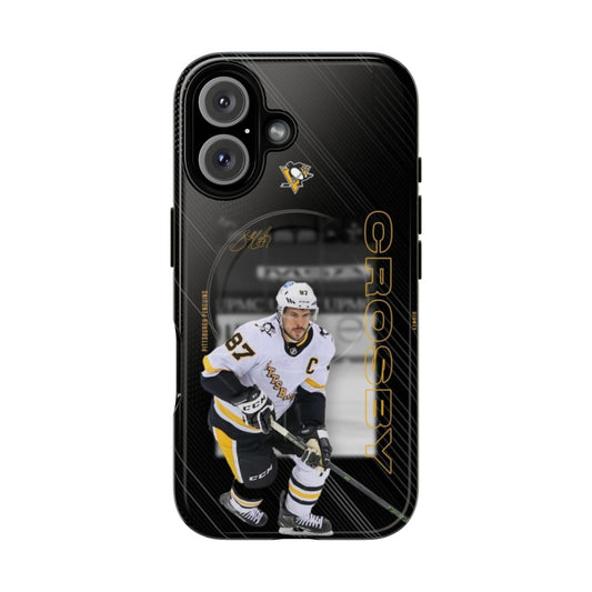 Sleek black phone case with a custom Sidney Crosby-inspired design