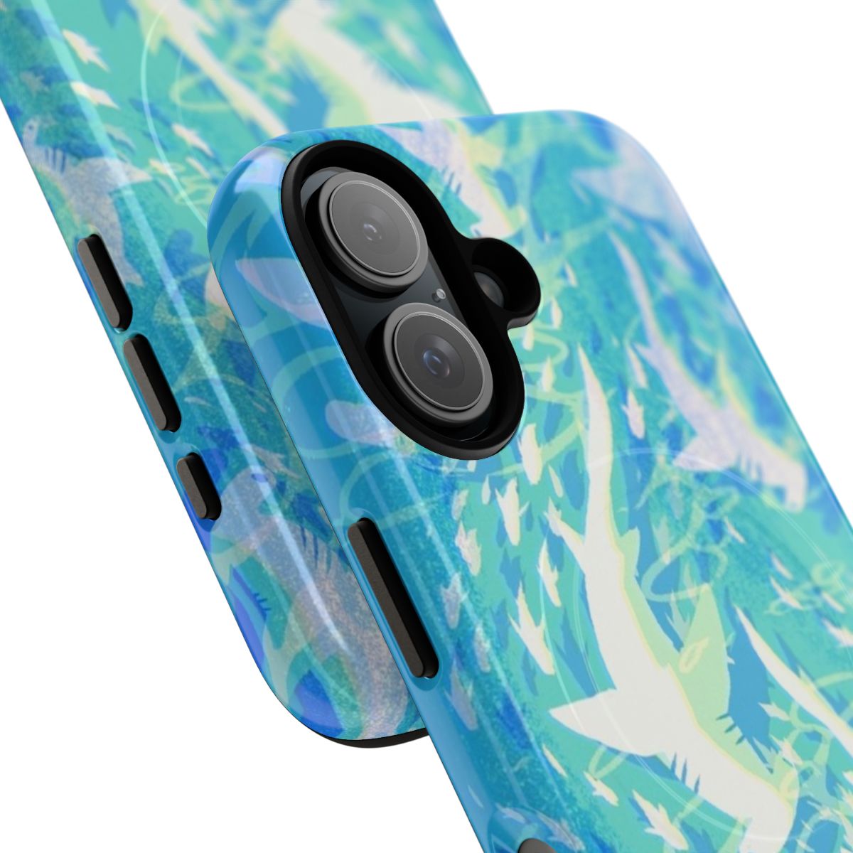 Tough phone case with a vibrant hammerhead shark design - Detail