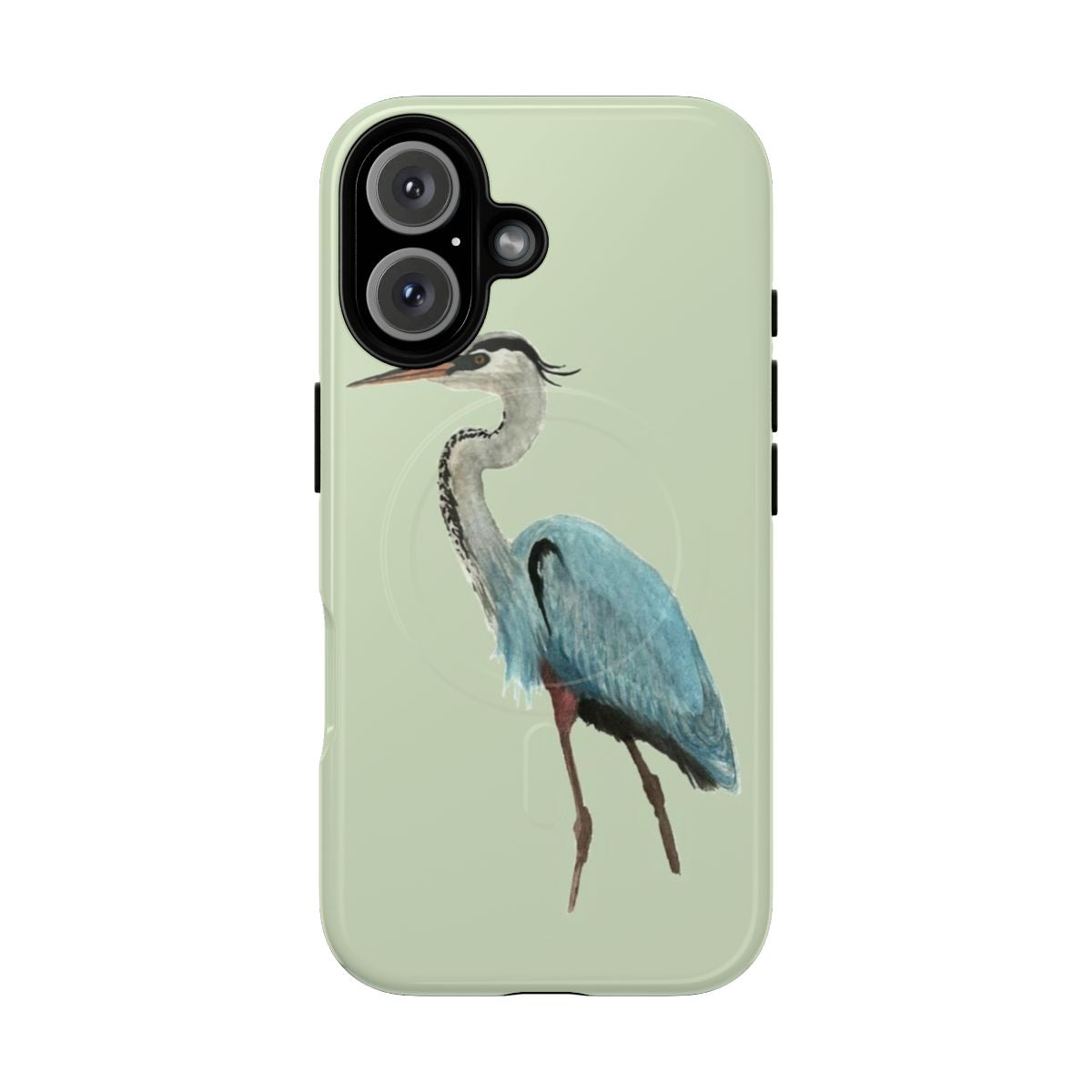 Durable phone case featuring a striking image of a great blue heron in its natural habitat.