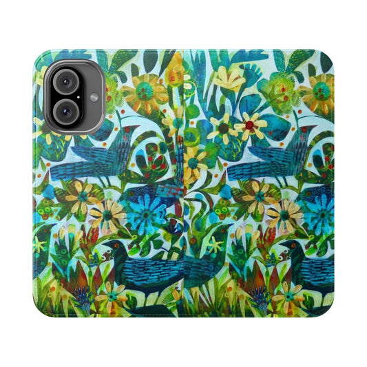 Vibrant and colorful flip cover phone case featuring a floral design by artist Este MacLeod