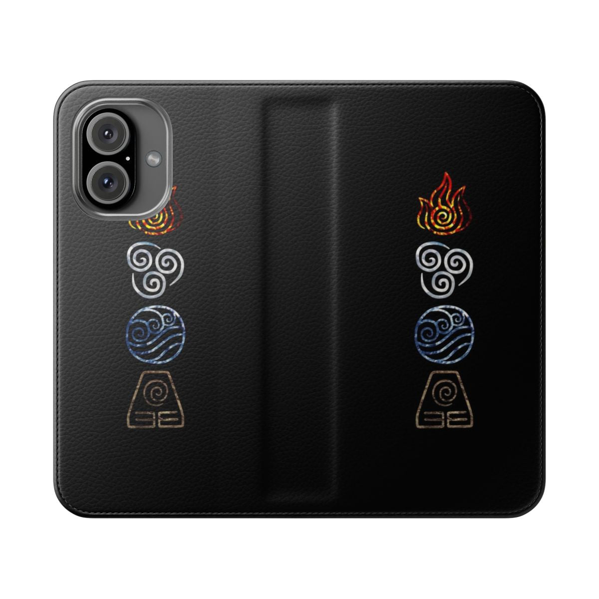 Avatar the Last Airbender and Legend of Korra inspired phone case featuring the four elements - water, earth, fire, and air.