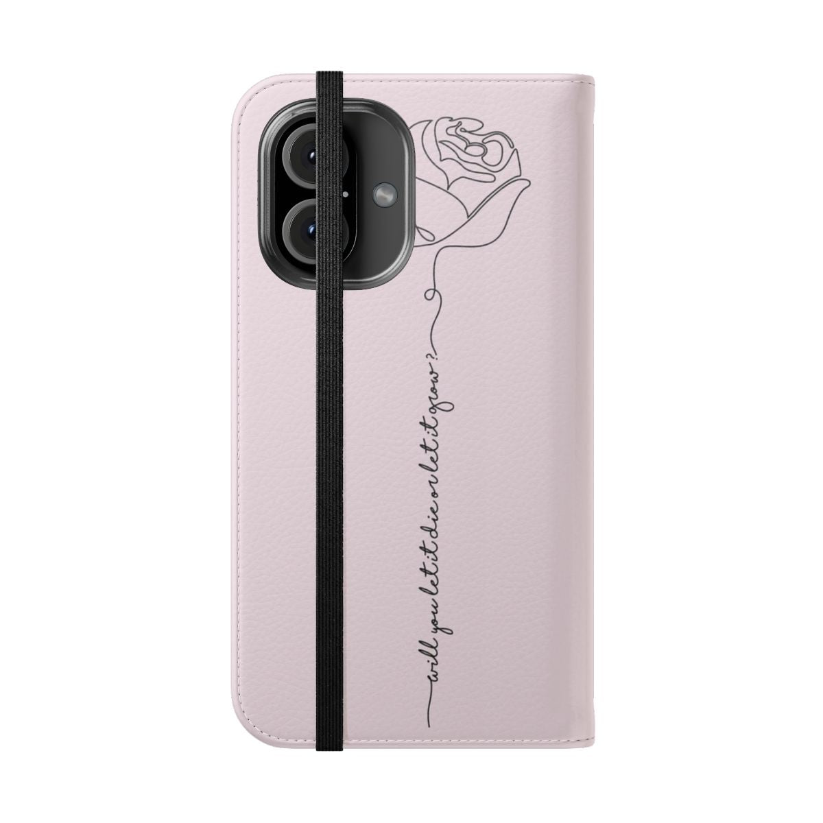 Rose floral phone case with handwritten music lyrics design - Folded Front