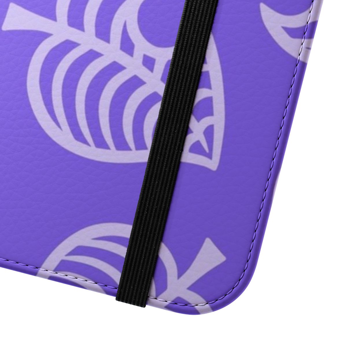 Animal Crossing inspired flip cover phone case in purple - Close Up