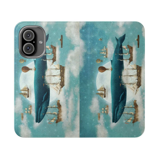 Flip phone case featuring whimsical ocean and night sky artwork inspired by book illustrations.