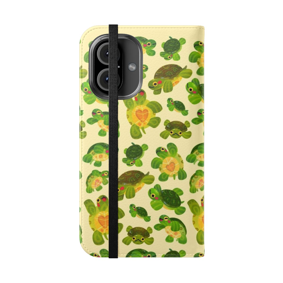 Pastel flip phone case featuring a cute and cheerful red-eared slider design - Folded Front