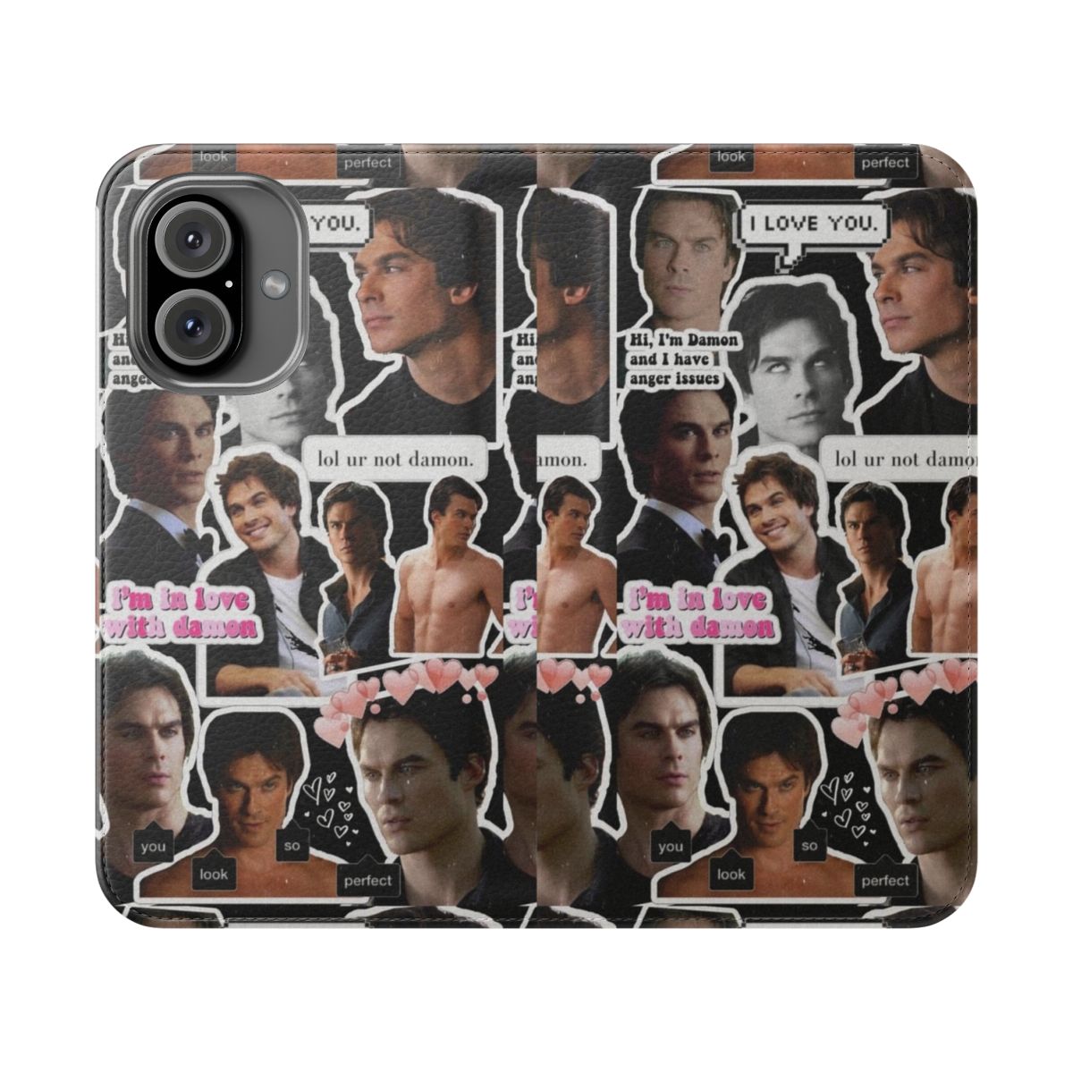 Personalized flip cover phone case featuring actor Ian Somerhalder as Damon from The Vampire Diaries