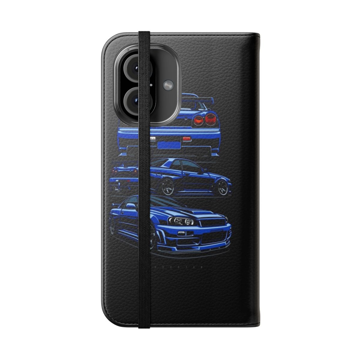 Skyline R34 GTR inspired custom phone case with a stylized design for automotive enthusiasts - Folded Front