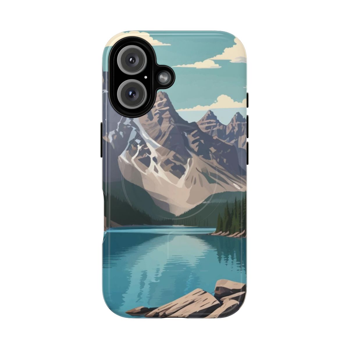 Phone case featuring a breathtaking photograph of Moraine Lake in the Canadian Rockies