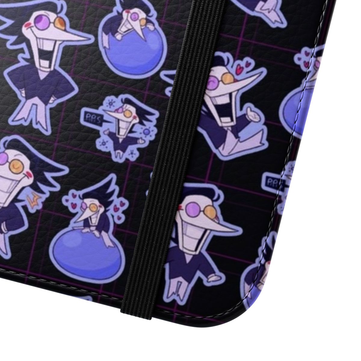 Spamton-themed flip cover phone case with Deltarune and Undertale inspiration - Close Up