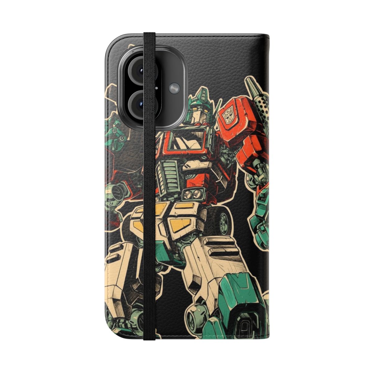 Retro-inspired phone case featuring Optimus Prime from the Transformers franchise - Folded Front