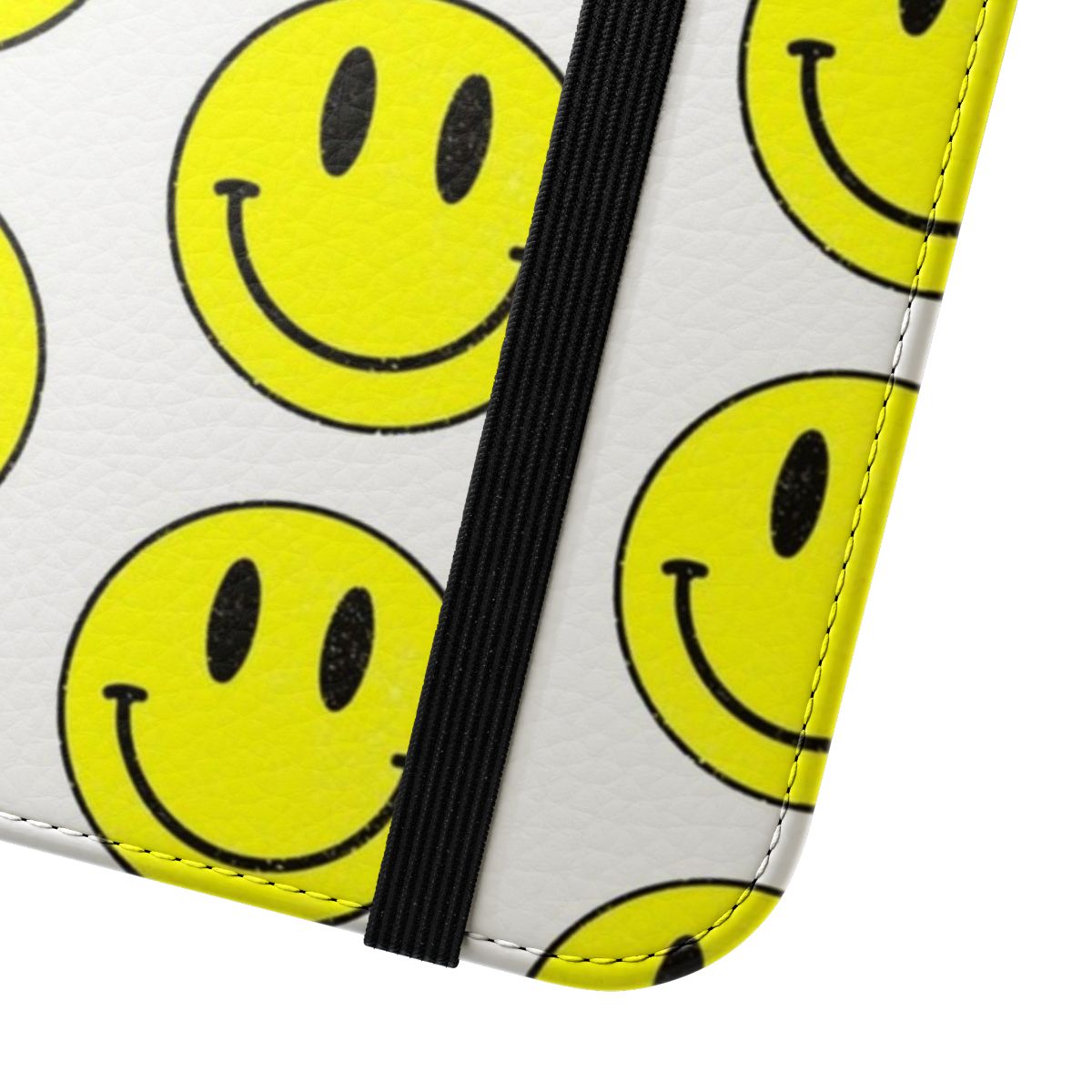 Vibrant yellow smiley face flip phone case - Close Up