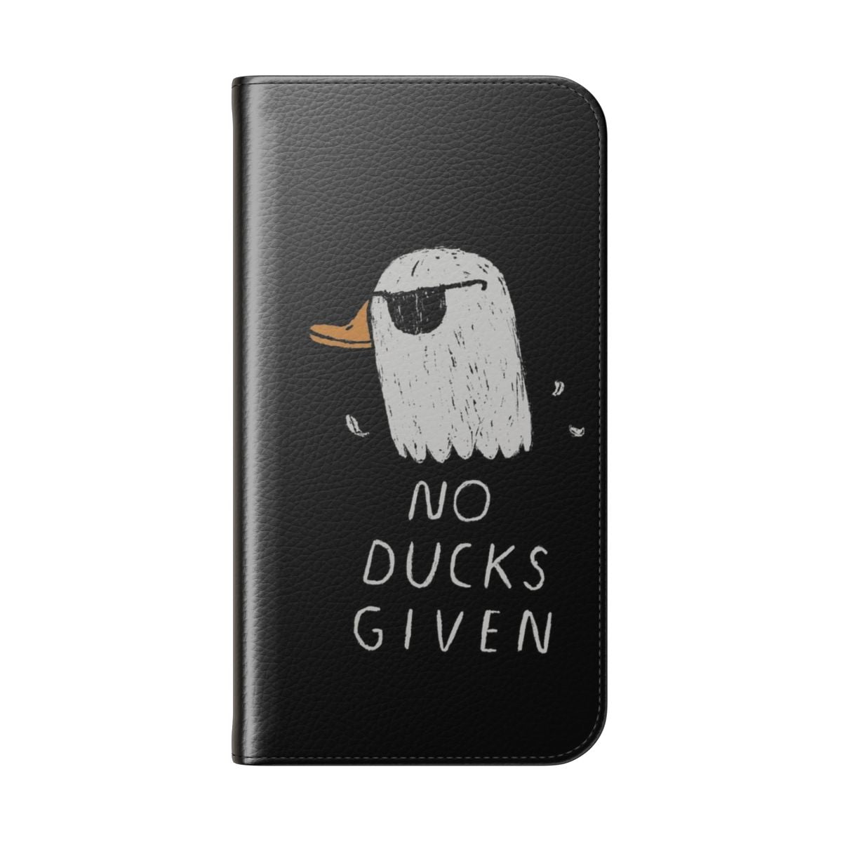 Ducky duck feathers phone case with a "no ducks given" pun design - Folded Back