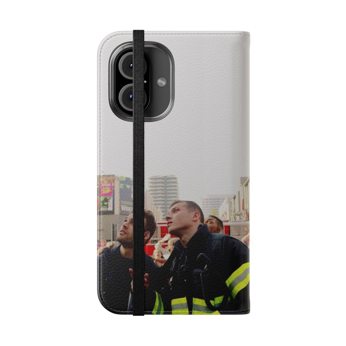 Flip cover phone case featuring 9-1-1 TV show characters - Folded Front