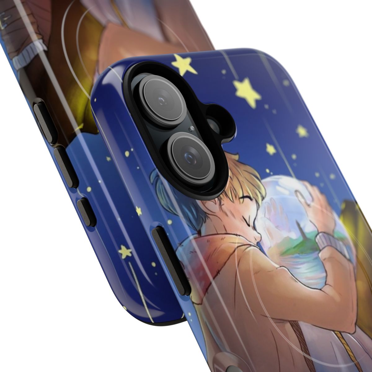 Merlin-inspired phone case with a starry night sky pattern and Merlin Emrys graphic. - Detail