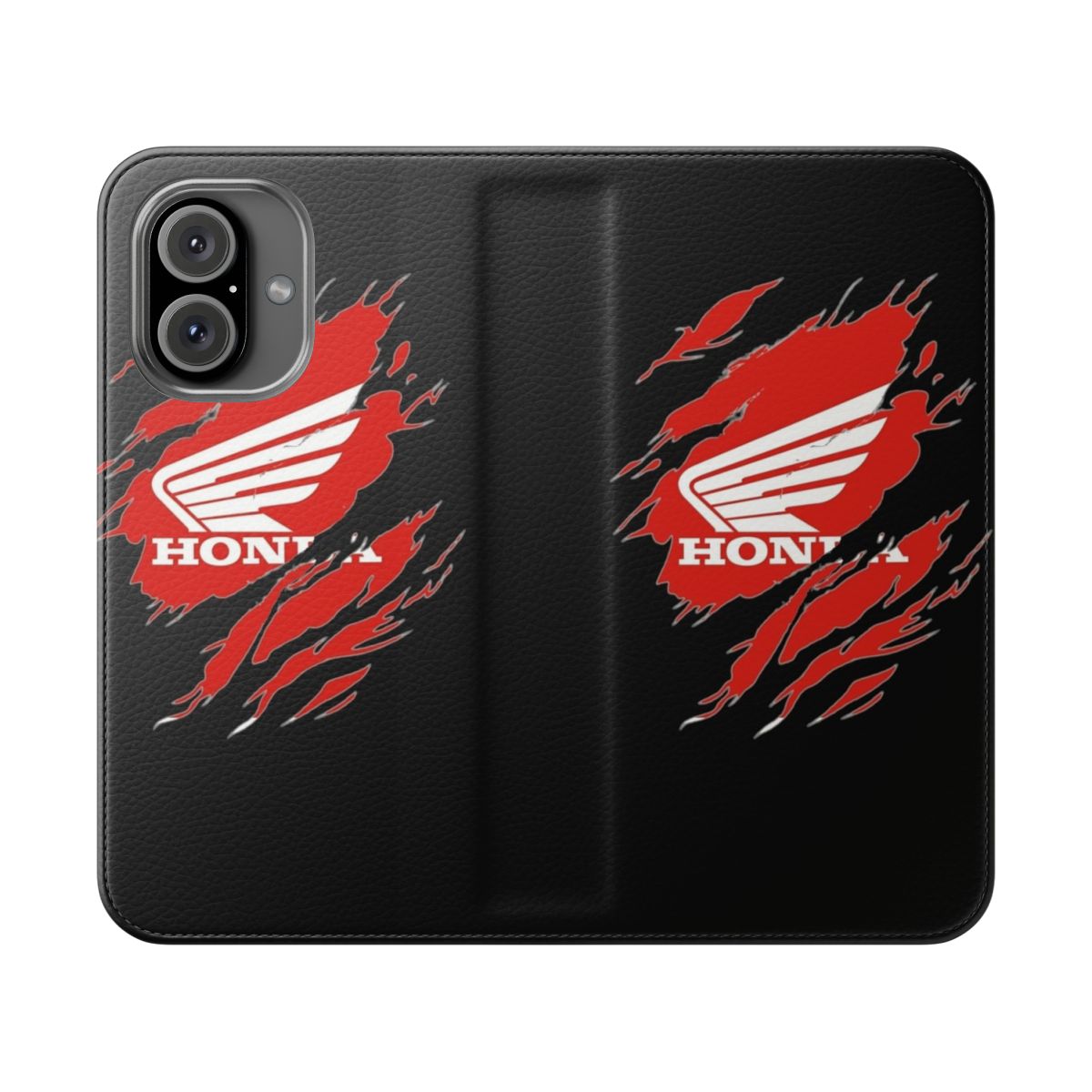 Motocross-inspired flip phone case with racing bike graphic