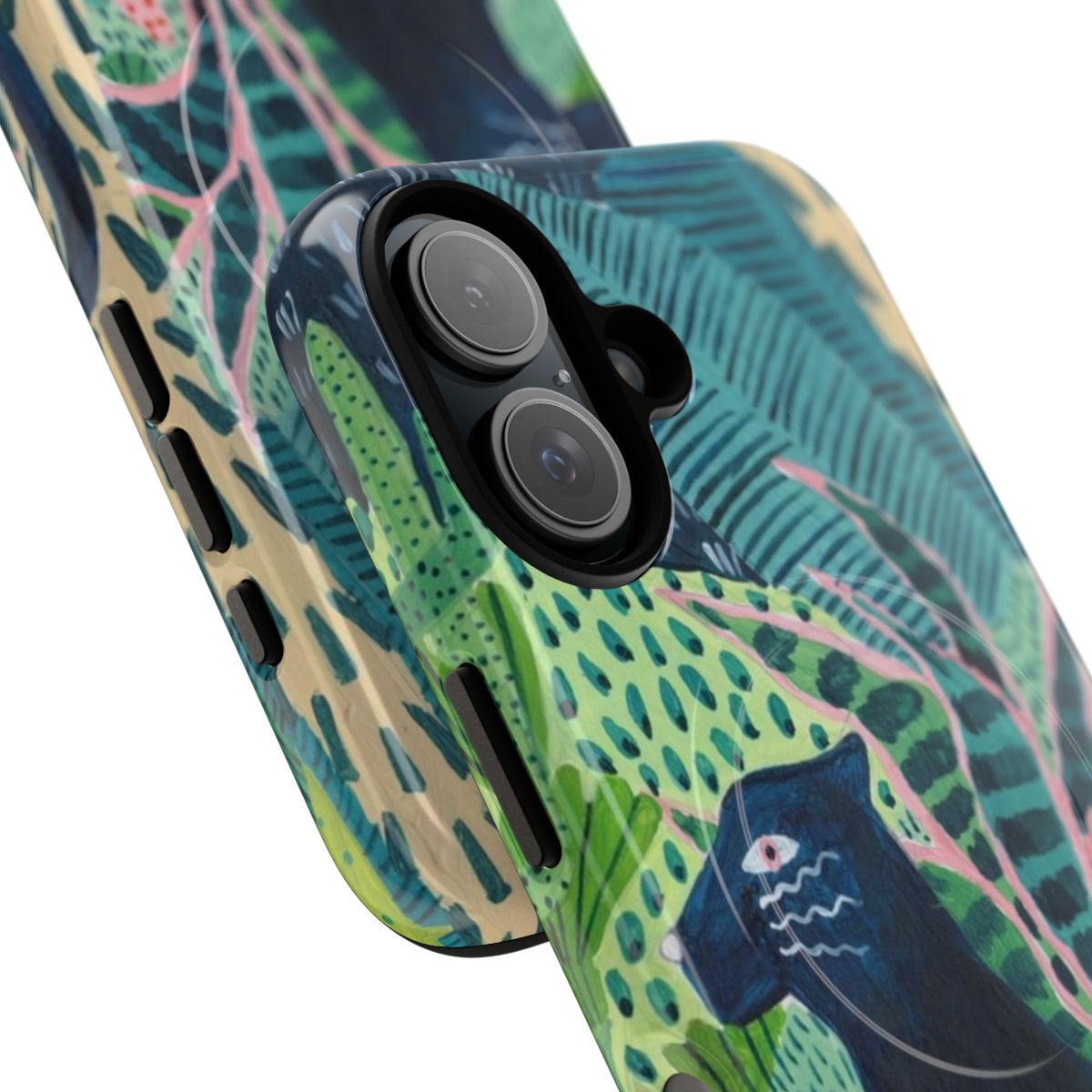 Magnetic tough phone case featuring a vibrant jungle cat design - Detail