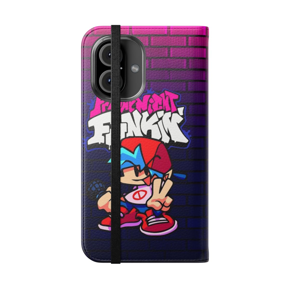 A vibrant and protective phone case featuring the beloved character Boyfriend from the popular game Friday Night Funkin'. - Folded Front