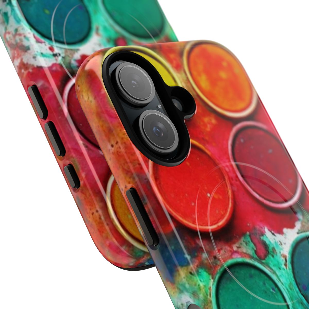 Vibrant Paintbox Palette Magnetic Phone Case featuring an artistic, abstract pattern - Detail