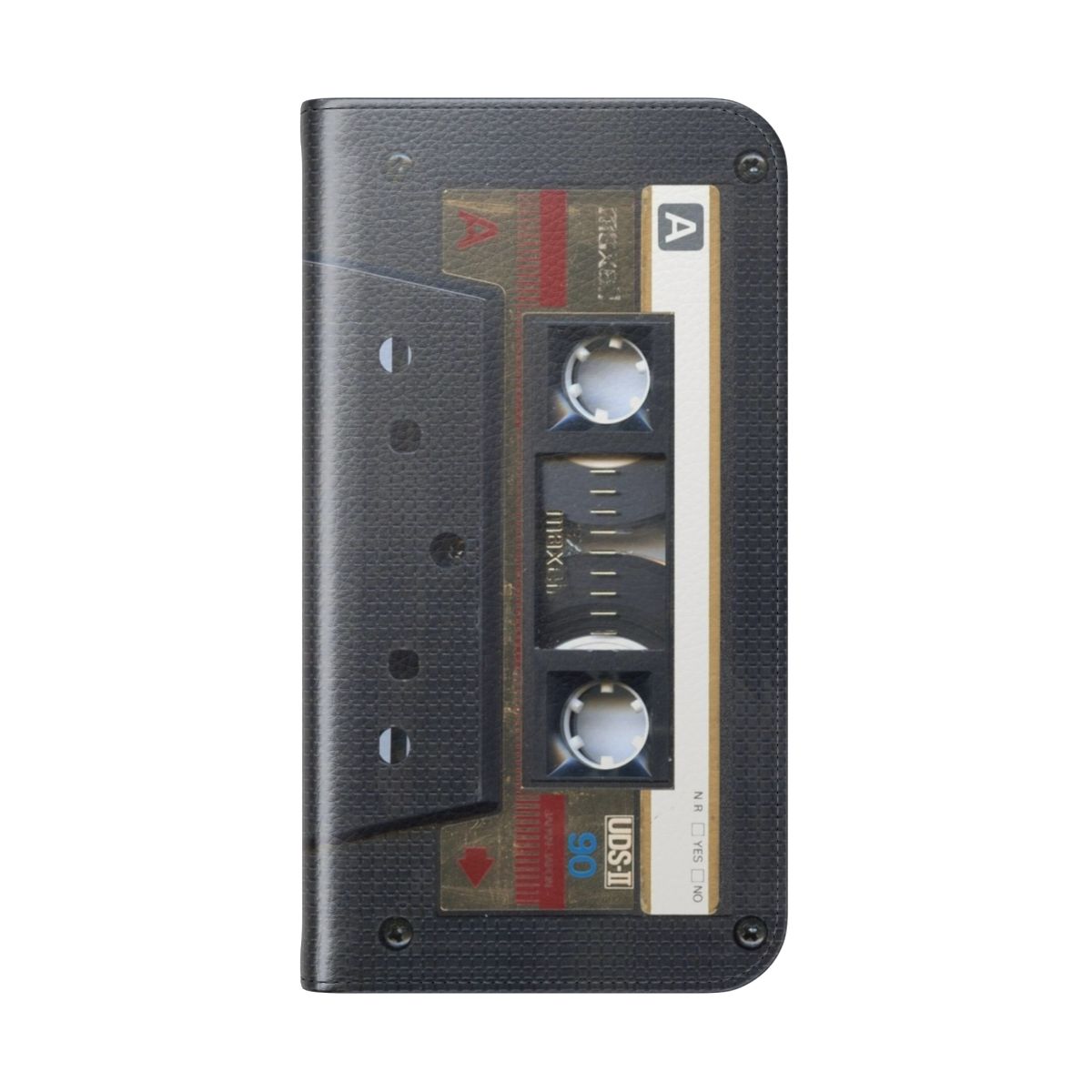 Vintage-style cassette tape pattern on a flip phone case - Folded Back