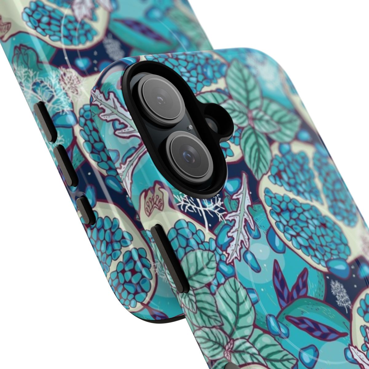 Frosty botanical phone case with icy, snowy, and floral design - Detail