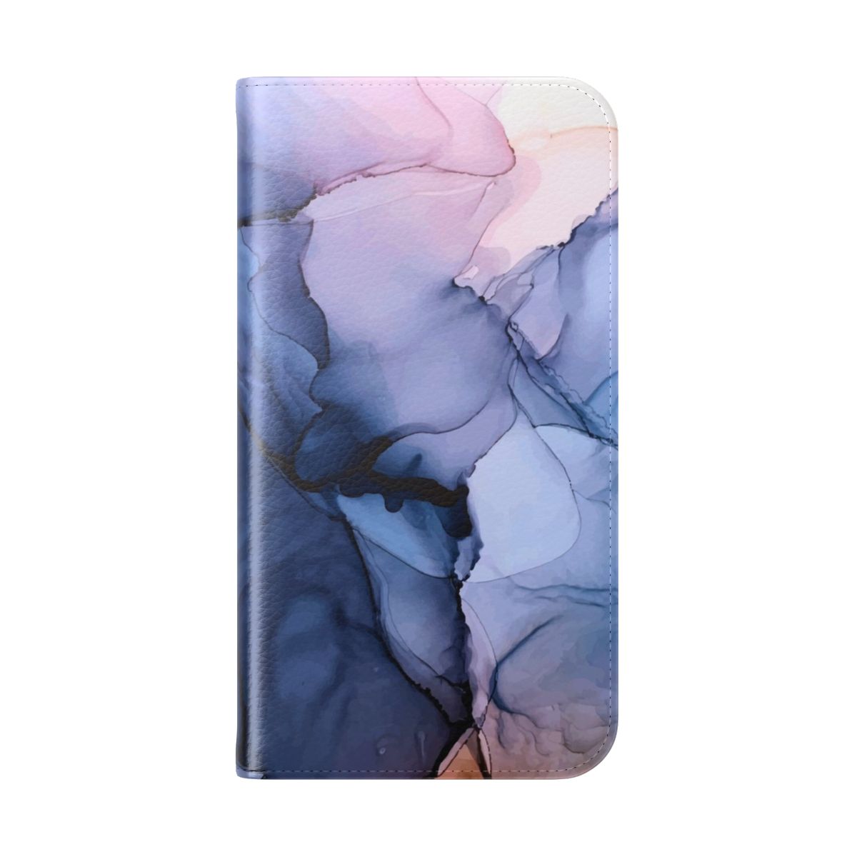 Captivating alcohol ink painting phone case in navy, slate, and orange colors - Folded Back