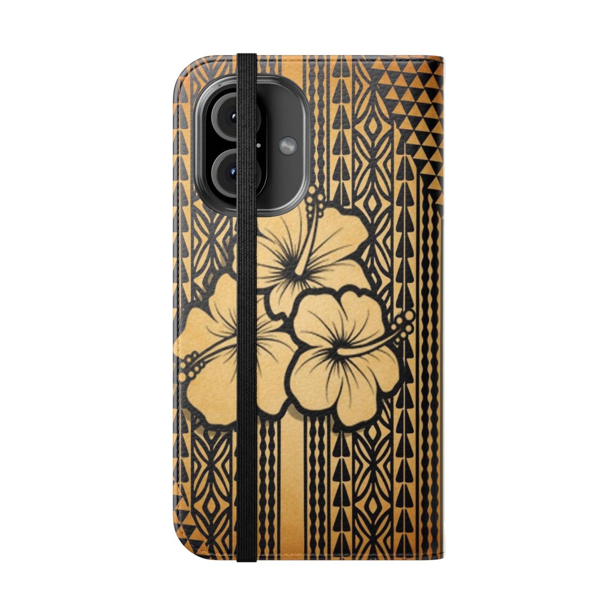 Polynesian-inspired floral and tribal print phone case - Folded Front