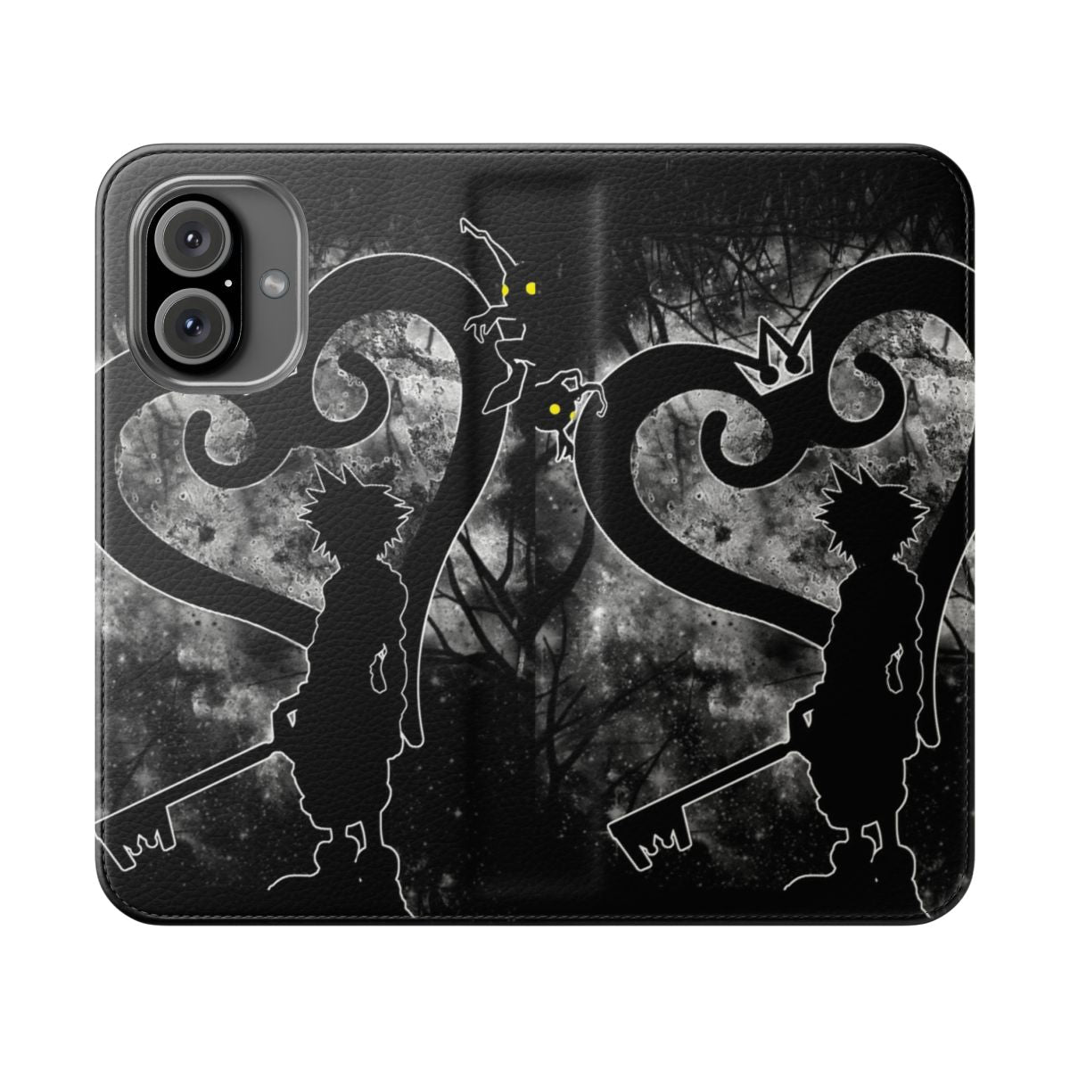 Keyblade-themed flip cover phone case with a fantasy design inspired by the Kingdom Hearts video game series