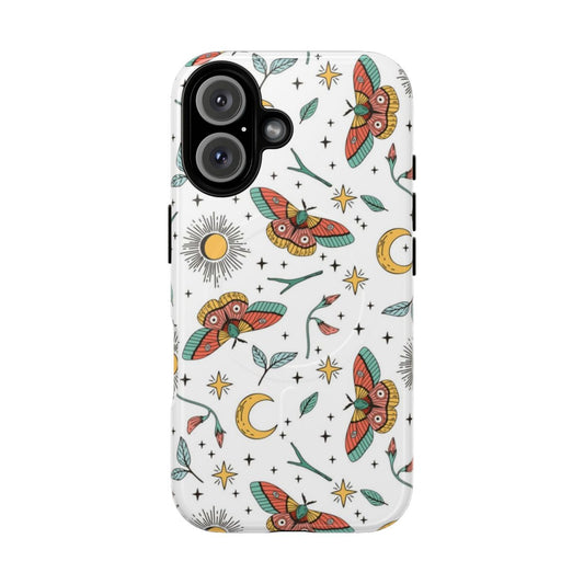 Retro vintage phone case with sun, moon, stars, and butterfly design