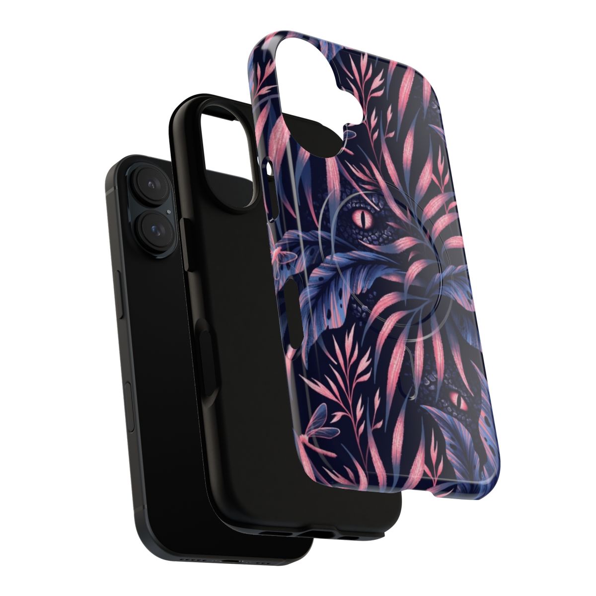 Tropical leaf and jungle-inspired phone case with navy and coral colors - Layers