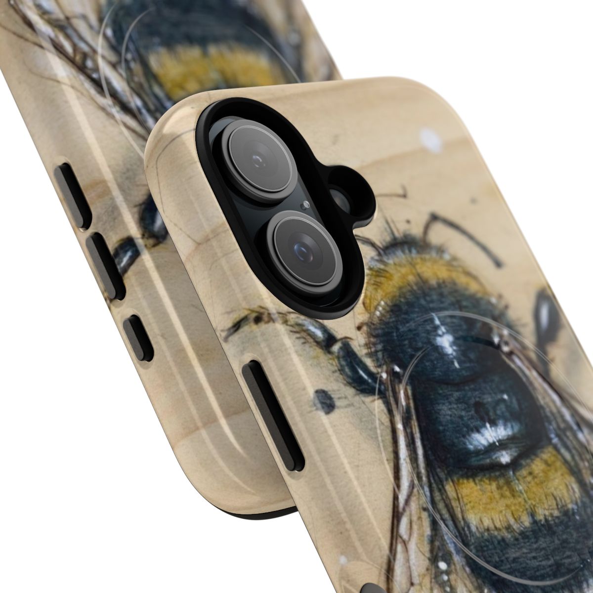 Handmade magnetic protective phone case with a nature-inspired bee design - Detail