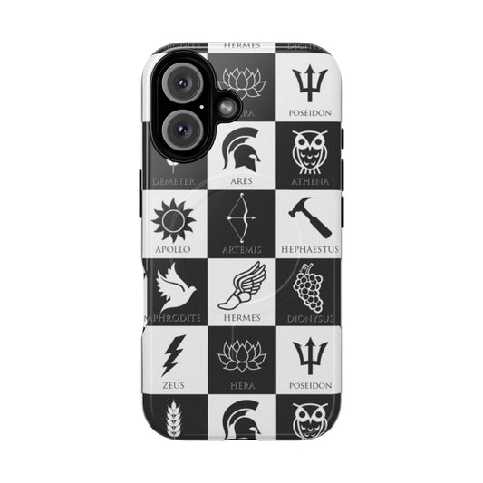 Greek gods phone case with magnetic closure, featuring characters from Greek mythology