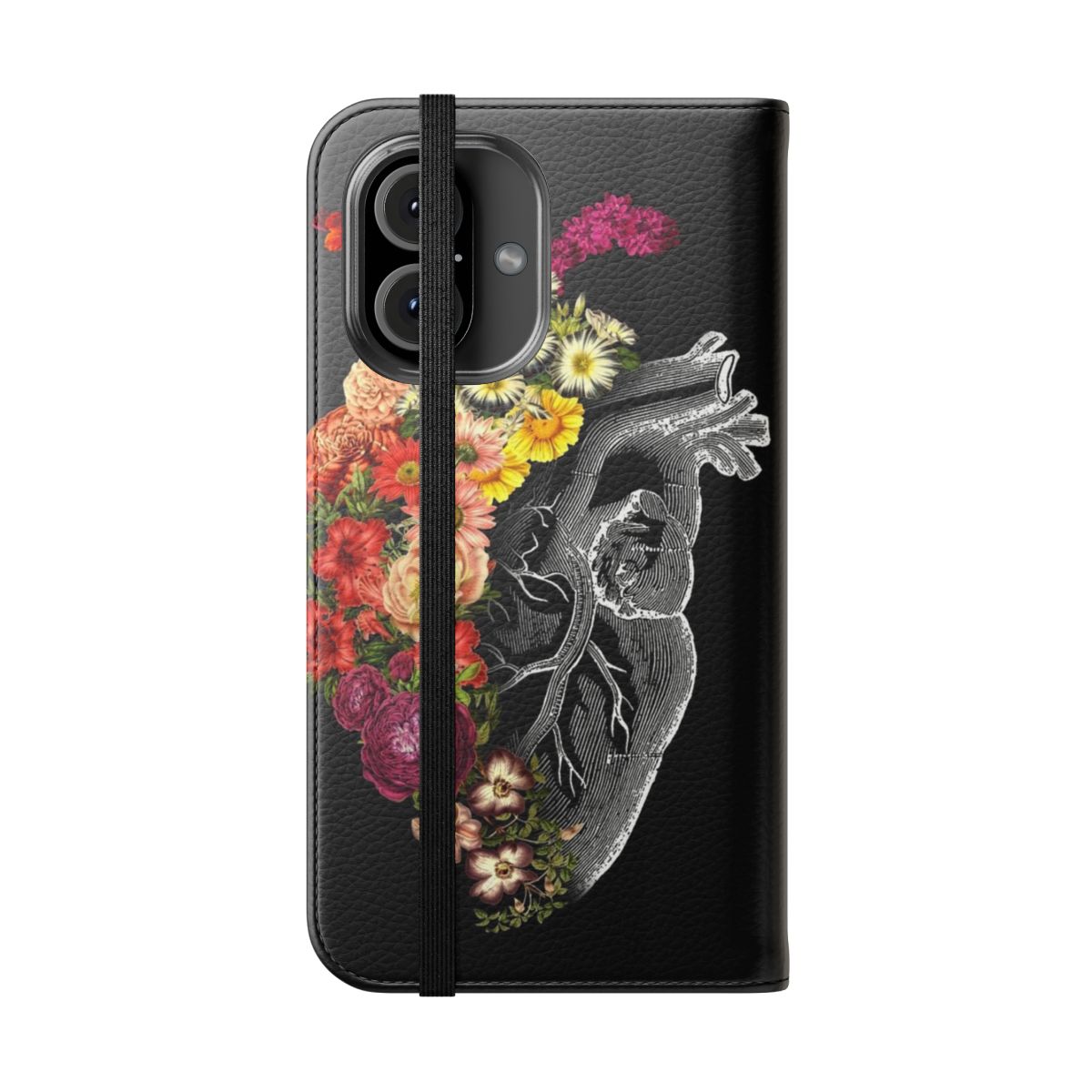 Flower heart spring design phone case featuring a vintage-inspired floral pattern - Folded Front