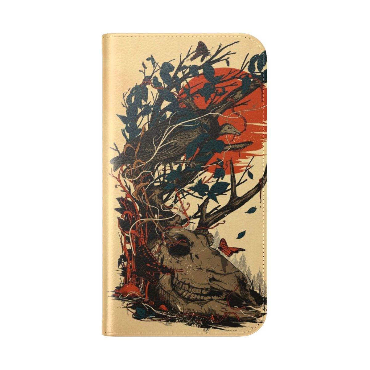 Dominate Flip Cover Phone Case with rustic nature and wildlife design - Folded Back