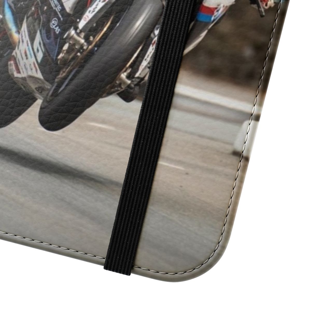 Motorcycle phone case with flip cover design for motorsports enthusiasts - Close Up