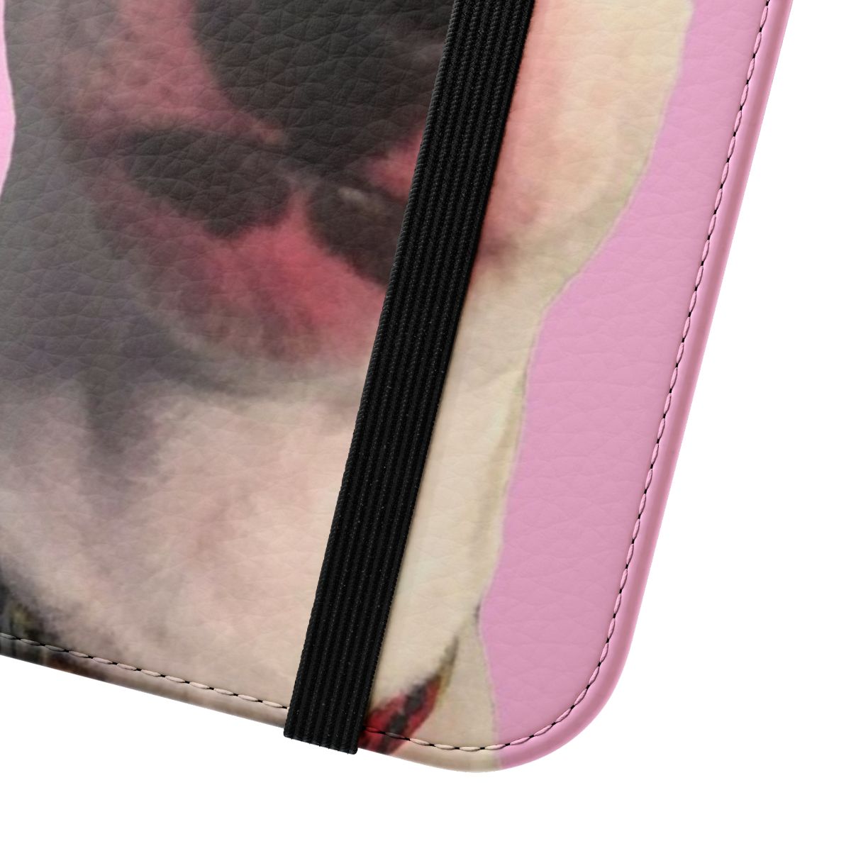 Vibrant flower-patterned phone case featuring a bull terrier design - Close Up