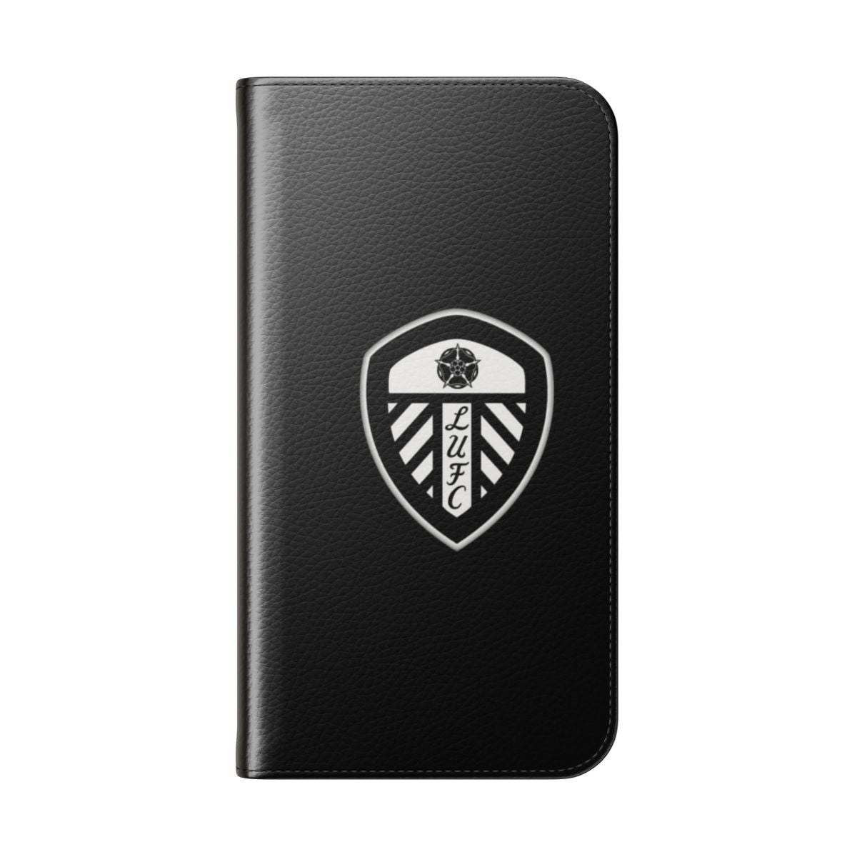 Black and white phone case featuring Leeds United inspired art design - Folded Back