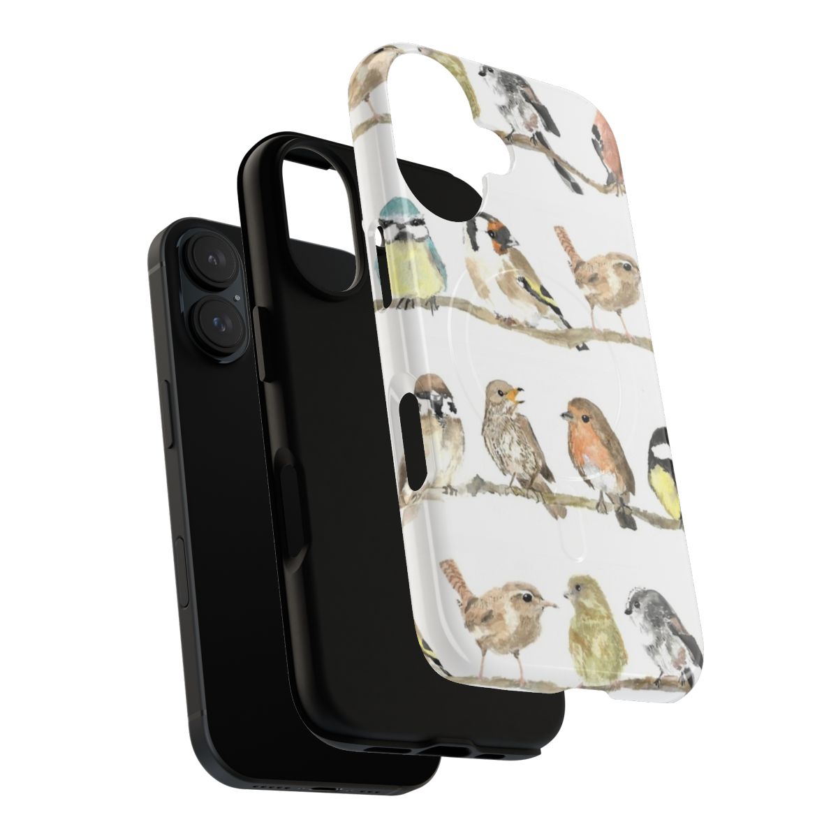 Colorful illustration of garden birds on a magnetic phone case - Layers