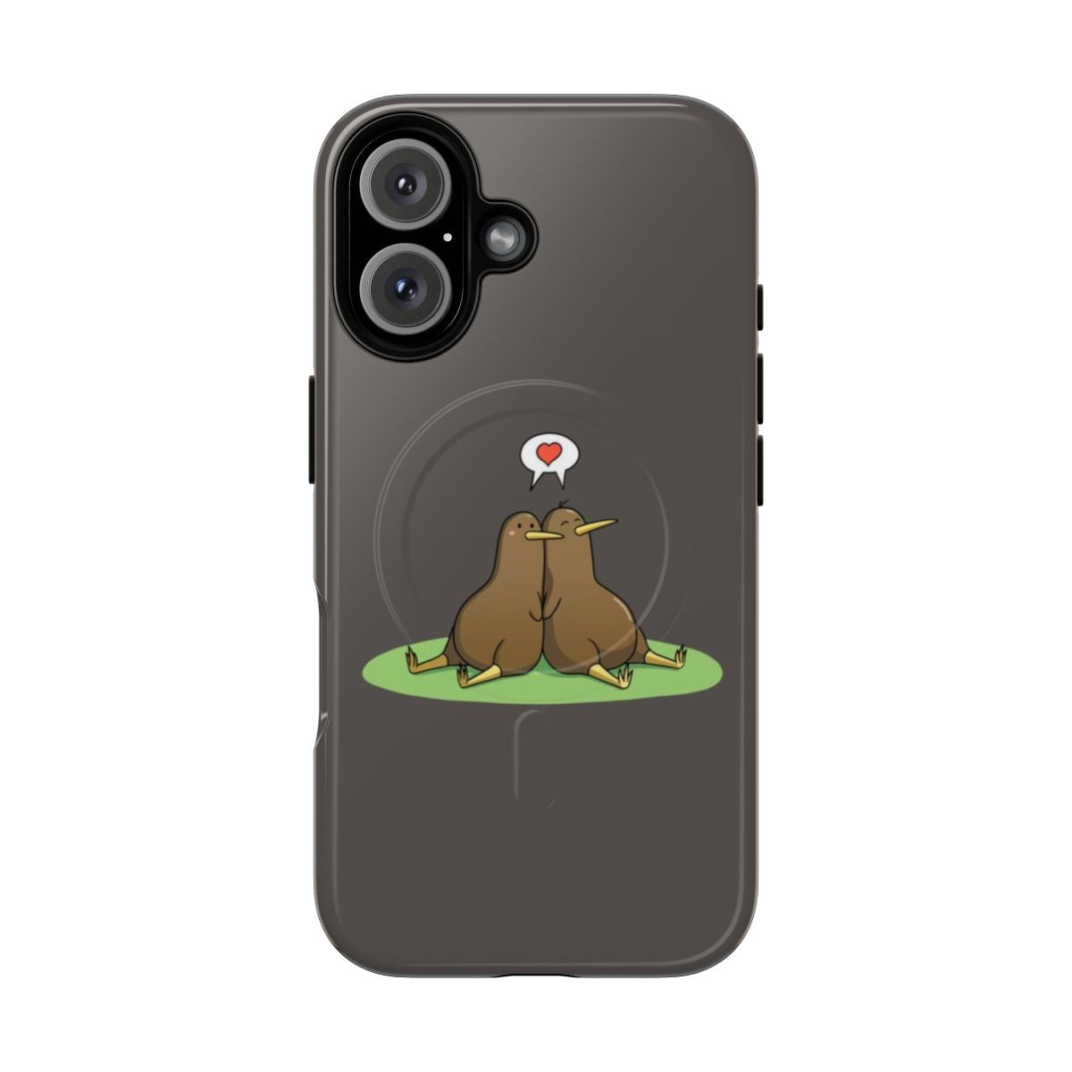 Magnetic tough phone case with a cute cartoon kiwi bird design