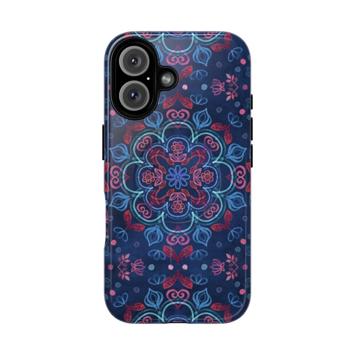 Watercolor floral pattern phone case in cherry red and navy blue