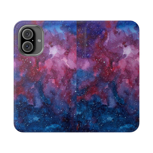 A vibrant and imaginative galaxy-inspired flip cover phone case